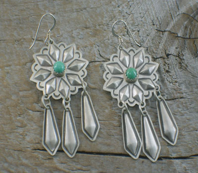 Silver Blossom Earrings & Turquoise Native American